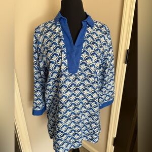 Sigrid Olsen Blue and White Linen Top